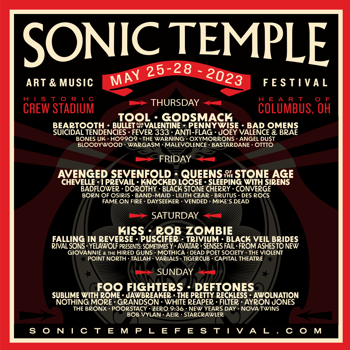 Sonic Temple Art & Music Festival: Tool, Avenged Sevenfold, Kiss & Foo Fighters - 4 Day Pass at Falling in Reverse Concert Tickets